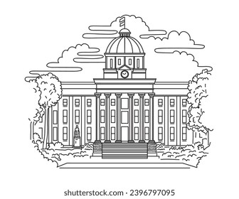 Mono-Line-Illustration von Alabama State Capitol, dem Staatskapitolgebäude für Alabama auf dem Capitol Hill, ursprünglich Goat Hill, in Montgomery, Alabama USA, im Stil monoliner Linien.