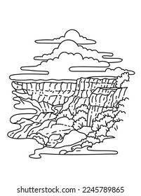 Mono line illustration of Grand Canyon National Park viewed from Mather Point on the South Rim of the canyon in Northern Arizona, United States done in monoline line drawing art style.