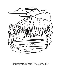 Mono line illustration of Great Basin National Park in eastern Nevada, United States done in black and white monoline line drawing art style.
