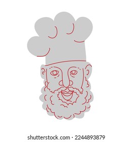 Mono line illustration of head of chef with beard wearing toque blanche hat viewed from front done in monoline line drawing art style.