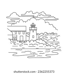 Mono line illustration of Hyannis Rear Range Light, also known as the Hyannis Harbor Light or Lewis Bay Lighthouse in Massachusetts USA in monoline line art black and white style.