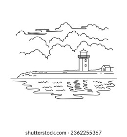 Mono line illustration of Long Point Light Station lighthouse at the northeast tip of Long Point in Provincetown, Massachusetts USA in monoline line art black and white style.