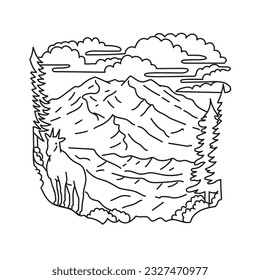 Mono-Line-Illustration der Bergziege im Denali Nationalpark und Preserve, früher bekannt als Mount McKinley National Park Alaska in den Vereinigten Staaten von Amerika im monoline-line-Stil.