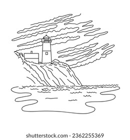 Mono line illustration of Nauset Light or Nauset Beach Light Lighthouse on the Cape Cod National Seashore near Eastham, Massachusetts USA in monoline line art black and white style.