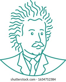 Mono line illustration of a nerdy scientist with frizzy curly hair viewed from front done in monoline style.