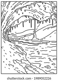 Mono line illustration of Wind Cave National Park located in the southwestern corner of South Dakota, United States of America done in retro black and white monoline line art style.