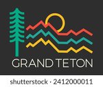 Mono line illustration of Wyoming Grand Teton National Park