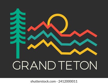 Mono-Line-Illustration des Wyoming Grand Teton Nationalparks