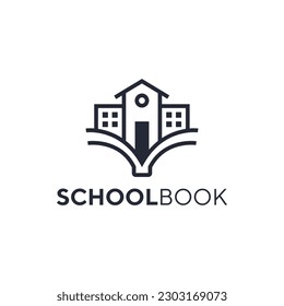 Mono line logo combination of books and school building. It is suitable for use for school logos.