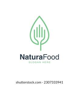 Combinación del logotipo de la línea de mono de la horquilla y la hoja. Es adecuado para los logotipos de los restaurantes.