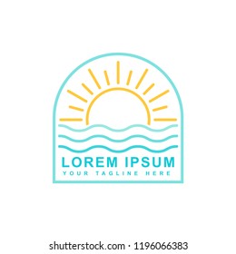 Mono line logo design, sun water vector