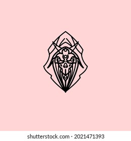 mono line logo. point with skull.