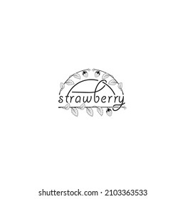 Logos mit einseitiger Linie. Illustration von Stielen, Blättern, Blumen und Erdbeeren.