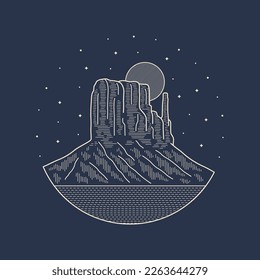 mono line Monument Valley Arizona desert vector for patch, pin, graphic, art t-shirt design