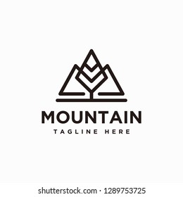 Mono line mountain and tree logo design inspiration - Vector