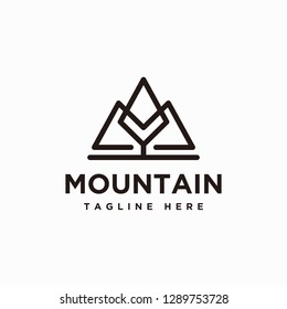 Mono line mountain and tree logo design inspiration - Vector