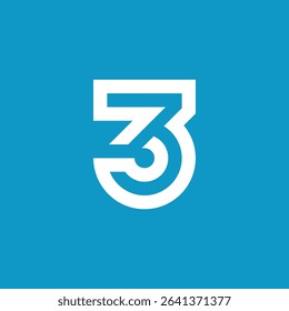 Mono line Number 3 Three logo design vector template