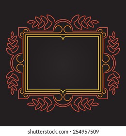 Mono line Ornate vector frame with floral elements.