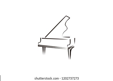 mono line piano, musical logo Designs Inspiration Isolated on White Background