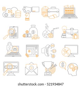 Mono line pictograms vector collection of colorful flat business and finance icons. Design elements for mobile and web applications.