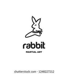 mono line rabbit doing kick martial art logo icon vector inspiration