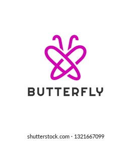 mono line simple elegant and beautiful pink Butterfly logo design