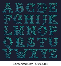 Mono line Slab serif retro alphabet. Vector font for your fashion poster, jewelry banner, boutique card etc.  