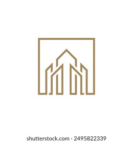 Mono line Square Building Logo design vector template