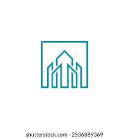 Mono line Square Building logo design vector template