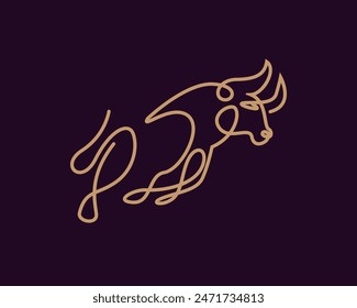 mono line style bull run jump art design template illustration