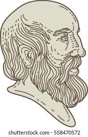 Mono line style illustration of the Greek philosopher Plato head viewed from the side set on isolated white background. 