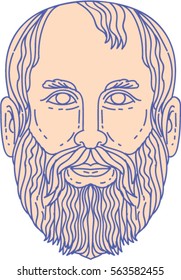 Mono line style illustration of the Greek philosopher Plato head viewed from front set on isolated white background. 