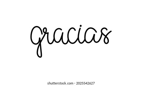 Mono line text - gracias - thank you on Spanish. Freehand hand-written word. Minimalist vector text isolated on white background.