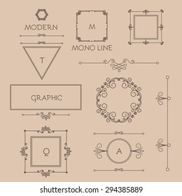 Mono line trendy vignettes set. Vector illustration.