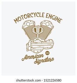mono line vector engine motorcycle, design icon classic bike v power motor Illustration