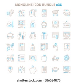 Mono line vector icon bundle 36 items