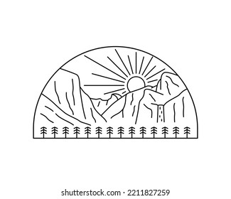 Mono line vector of Yosemite National Park design for t-shirt, badge, sticker, and other use