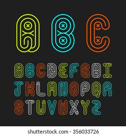 Mono lines style alphabetic fonts capital letter A,B,C,D,E,F,G,H,I,J,K,L,M,N,O,P,Q,R,S,T,U,V,W,X,Y,Z.Vector illustration.