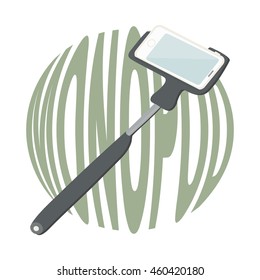 Mono pod for self ie with cell phone. Vector illustration.