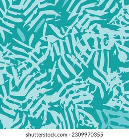 Mono print style aqua blue tropical leaves vector background. Foliage textural backdrop. Pictorial botanical drawing. Monochrome throughout print.