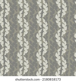 Mono print style leaves abstract striped seamless vector pattern background. Textured cut out grunge foliage in vertical columns. Neutral ecru beige painterly geometric backdrop. Botanical repeat