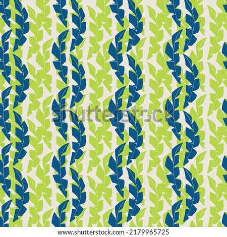 Mono print style leaves abstract striped seamless vector pattern background. Textured cut out grunge foliage in vertical columns. Painterly organic geometric backdrop. Botanical all over print