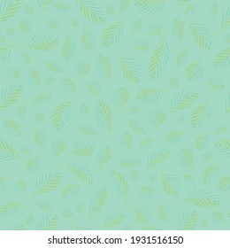 Mono print style scattered tiny leaves seamless vector pattern background. Blended monochrome pastel green lino cut effect line art leaf foliage backdrop.Texture repeat for organic wellbeing concept