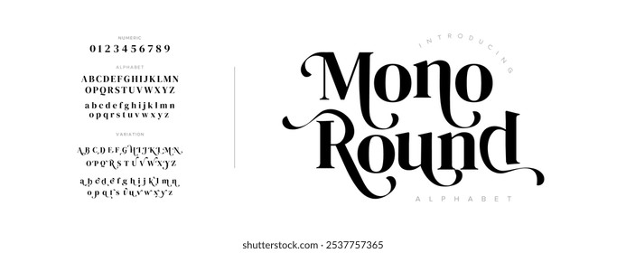 Mono tipografia beleza moda elegante minimalista serif italic fontes decorativo casamento vintage retro logos. Logotipo de fonte de luxo mínimo alfabeto. Ilustração vetorial
