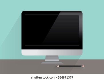 Monoblock personal computer flat design vector illustration minimalist