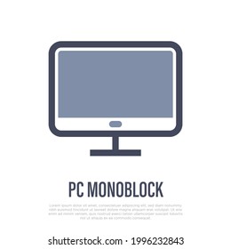 Monoblock thin line icon. PC. Vector illustration.