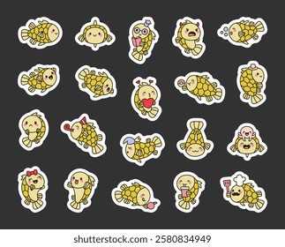 Monocentris japonica fish animal set showcasing various charming emotions and creative elements designed for kawaii cartoon character underwater illustrations and marine themes design ideas