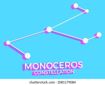 Monoceros constellation 3d symbol. Constellation icon in isometric style on blue background. Cluster of stars and galaxies. Vector illustration