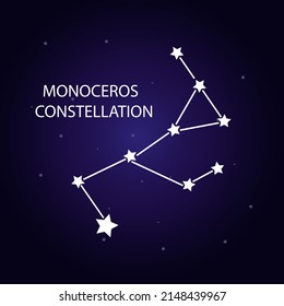 The Monoceros constellation with bright stars. A constellation on a dark blue background of the cosmic sky. Vector illustration.