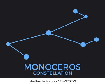 Monoceros constellation. Stars in the night sky. Cluster of stars and galaxies. Constellation of blue on a black background. Vector illustration